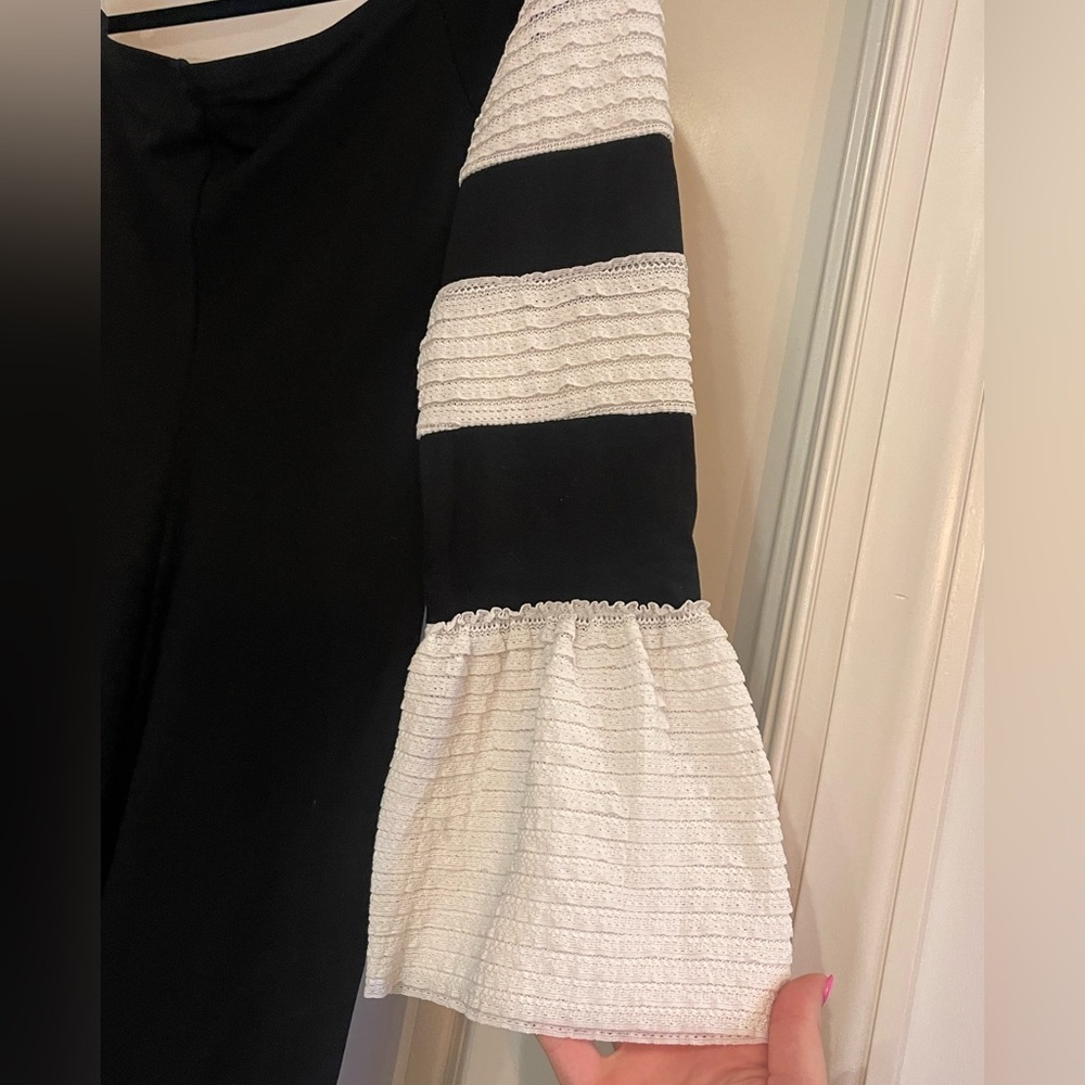 VENUS Black Dress with White Striped Sleeves - Picture 3 of 5